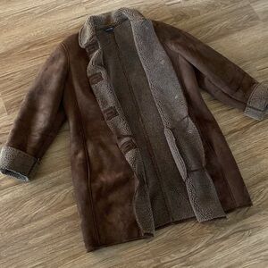 Lands' End Penny lane Faux Suede Sherpa Lined Long Shearling Jacket Coat size L